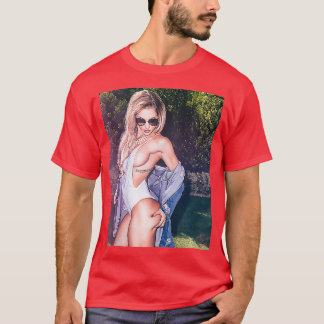Hot Girl Graphic Tee Beautiful Blonde Pinup Model