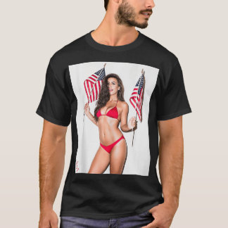 Hot Girl on for Men Sey Latina Patriotic US Flag T-Shirt
