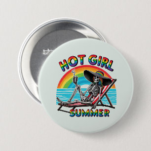 Hot Girl Summer Skeleton Retro Beach Design Button