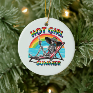 Hot Girl Summer Skeleton Retro Beach Design Keramik Ornament
