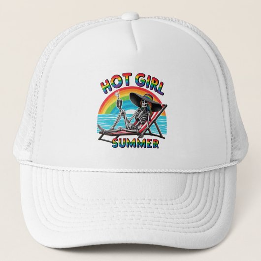 Hot Girl Summer Skeleton Retro Beach Design Truckerkappe (Vorderseite)
