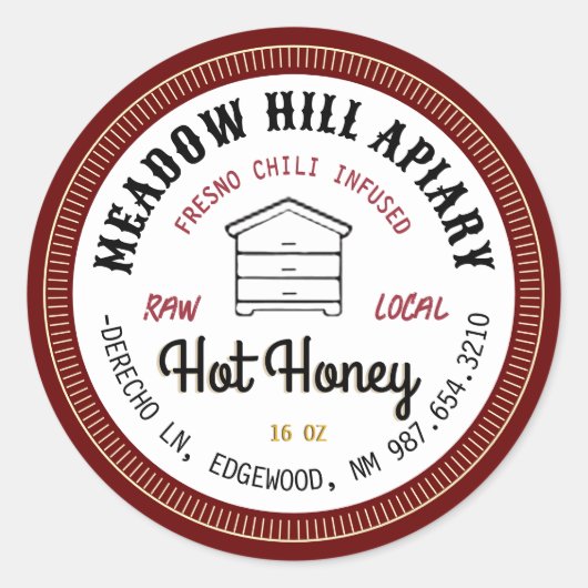 Hot Honey Label Fresno Chili Infused Red Hive Runder Aufkleber (Vorderseite)