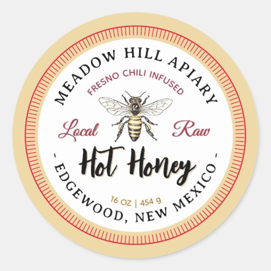 Hot Honey Label Fresno Chili Infused Yellow Bee Runder Aufkleber (Vorderseite)