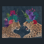 Hot House Leopards | Ein Paar Puzzle<br><div class="desc">Dieser Druck zeichnet sich durch ein Paar von Geparden aus,  die in einem Blumengarb geschmückt sind | Von Fab Funky. Bild-ID: 192444GG</div>