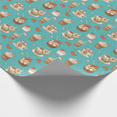 Hot Kakao Winter Drinks Grünes Hintergrundmuster Geschenkpapier (Ecke)