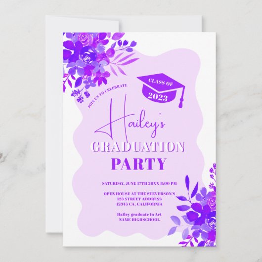 Hot lila Rahmen boho blumengeschmückt Abschluss Einladung (Vorderseite)