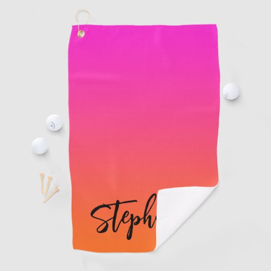 Hot Magenta Pink Bright Orange Ombre Name Golfhandtuch (Insitu)