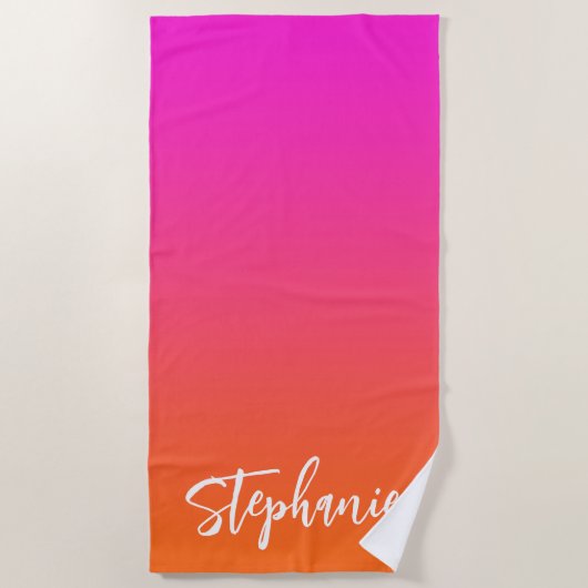 Hot Magenta Pink Bright Orange Ombre Name Strandtuch (Vorderseite)