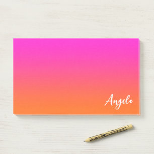 Hot Magenta Pink und Bright Orange Ombre Name Post-it Klebezettel
