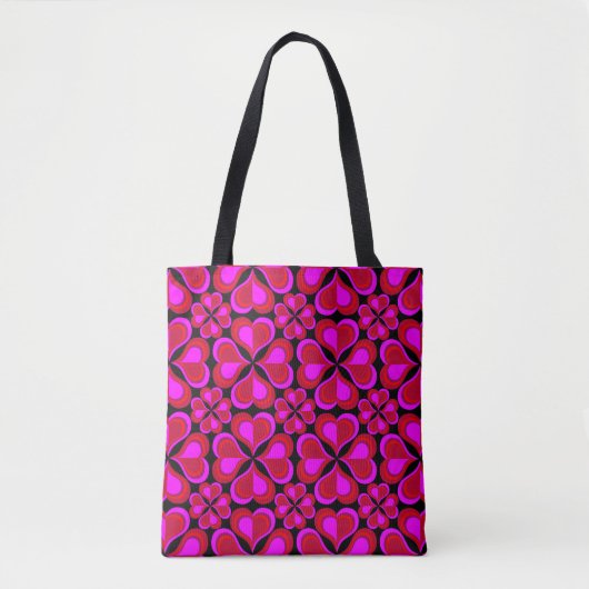 Hot Magenta Pinks Mod Radiating Hearts Tasche (Vorderseite)