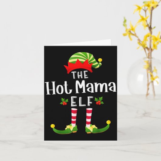 Hot Mama Christmas Elf Matching Pajama X-mas Party Karte (Gelbe Blume)