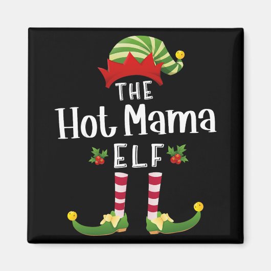 Hot Mama Christmas Elf Matching Pajama X-mas Party Magnet (Vorne)