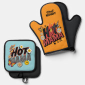 Hot Mama Personalisiert Oven Mitt & Pot Holder Set (Vorderseite/Rückseite)