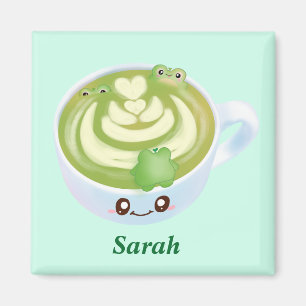 Hot Matcha Green Tee Latte mit Niedlichen Fröschen Magnet