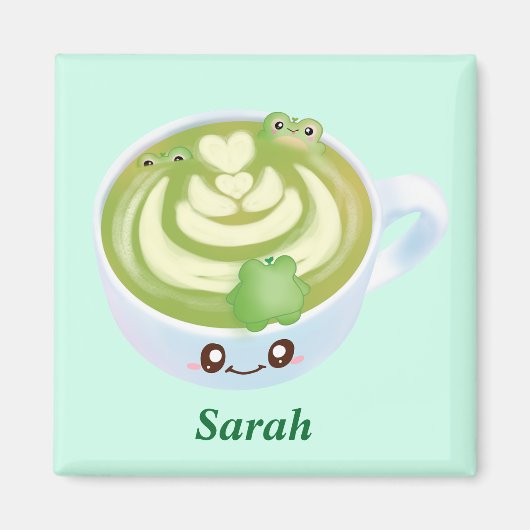 Hot Matcha Green Tee Latte mit Niedlichen Fröschen Magnet (Vorne)