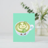 Hot Matcha Green Tee Latte mit Niedlichen Fröschen Postkarte (Stehend Vorderseite)