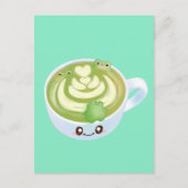 Hot Matcha Green Tee Latte mit Niedlichen Fröschen Postkarte (Vorderseite)