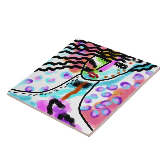 Hot Mess Abstraktes digitales Portrait einer Frau Fliese (Seite)