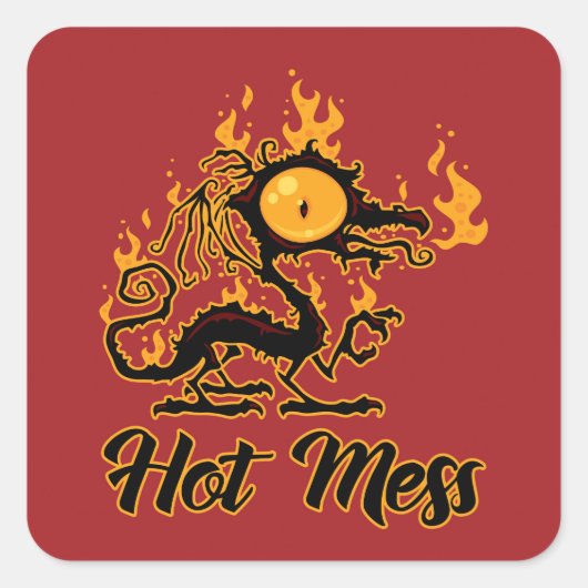 Hot Mess Crispy Dragon Quadratischer Aufkleber (Vorderseite)
