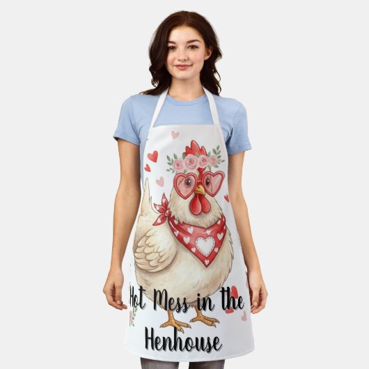 Hot Mess in the Henhouse Valentine Chicken Apron Schürze (Getragen)