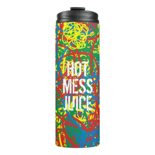 Hot Mess Juice Scribbles Yellow Blue Green Red Art Thermosbecher (Vorderseite)