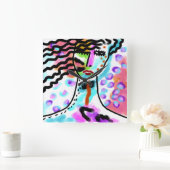 Hot Mess Original Abstrakte Kunst Quadratische Wanduhr (Zuhause)