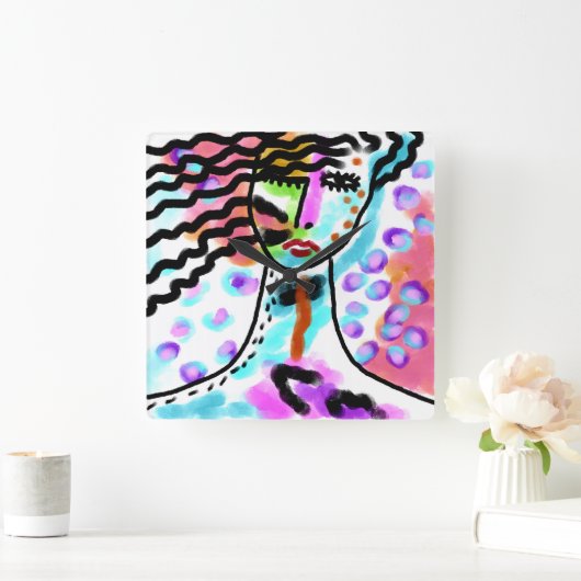Hot Mess Original Abstrakte Kunst Quadratische Wanduhr (Zuhause)