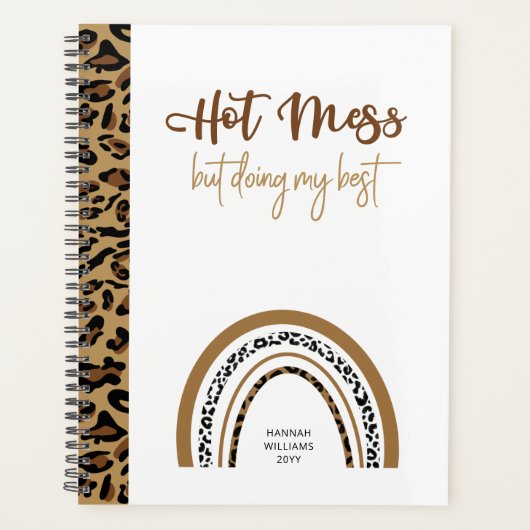 Hot Mess Zitat Leopard Print Rainbow Planer (Vorderseite)