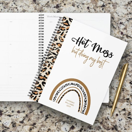 Hot Mess Zitat Tier Leopard Printwerbung Regenboge Planer