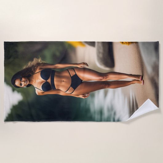 Hot Model posiert am Strand Handtuch (Vorderseite)