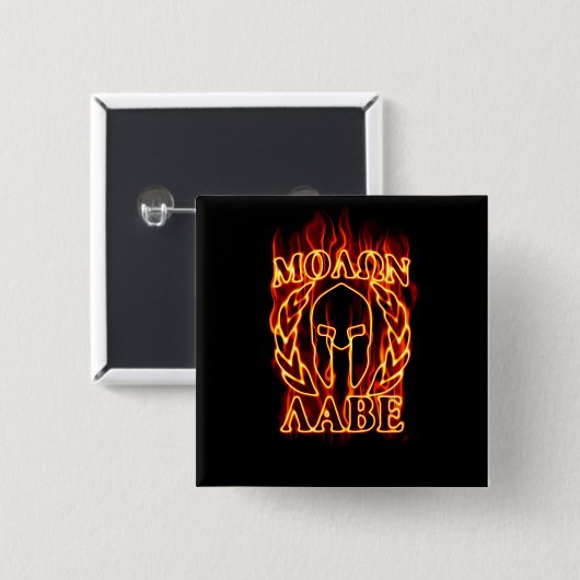 Hot Molon Labe Warrior Mask Laurels on Fire Button (Vorne & Hinten)