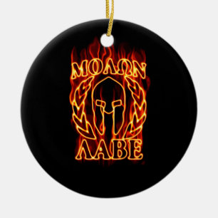 Hot Molon Labe Warrior Mask Laurels on Fire Keramikornament