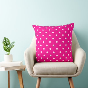 Hot Neon Pink and White Polka Dots Kissen