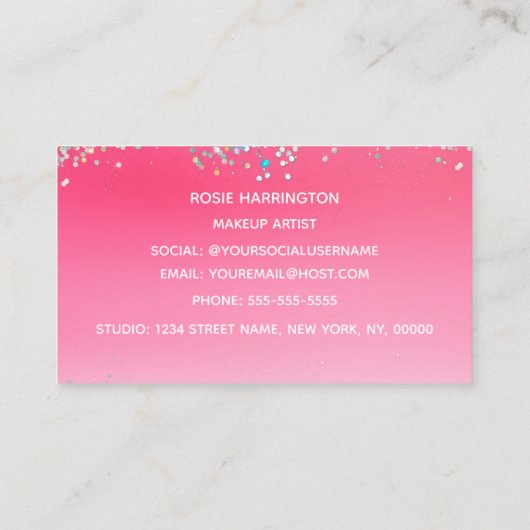 Hot Neon Pink Holographic Glitzer Makeup Artist Visitenkarte (Rückseite)