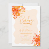 Hot orange Wavy Rahmen boho Blütendusche Einladung (Vorderseite)