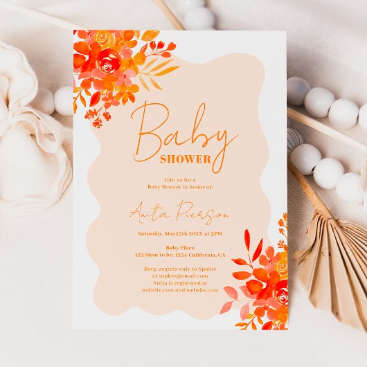 Hot orange Wavy Rahmen boho Blütendusche Einladung