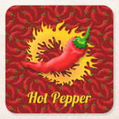 Hot Pepper mit Flammpapier-Untersetzer Rechteckiger Pappuntersetzer (Vorderseite)