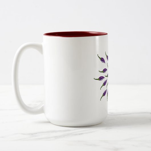 Hot Peppers Purple Mandala Zweifarbige Tasse (Links)
