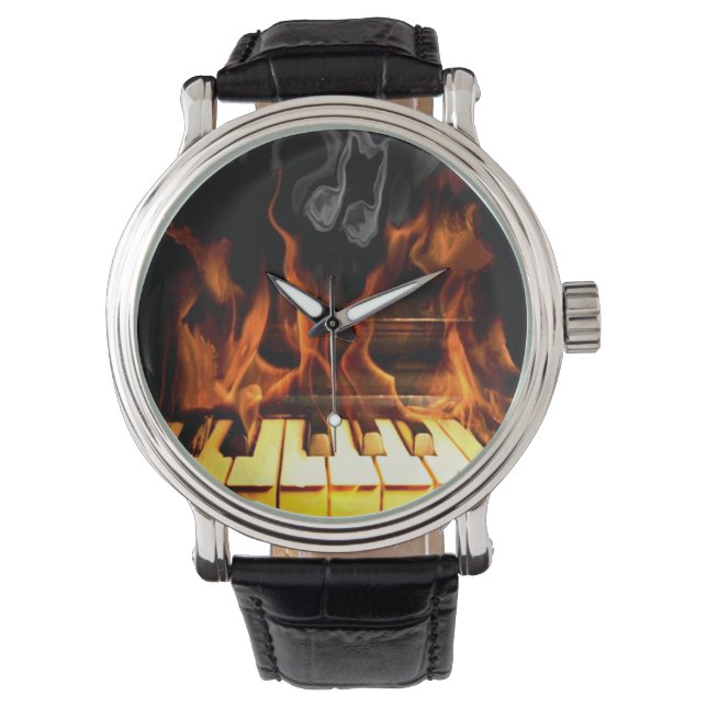 Hot Piano mit Musiknote Watch Armbanduhr (Vorderseite)