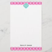 Hot Pink2 mit marokkanischem #5 Türkis 3 Init Mono Briefpapier (Vorderseite)