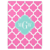 Hot Pink2 mit marokkanischem #5 Türkis 3 Init Mono Klemmbrett (Rückseite)