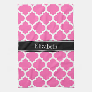 Hot Pink2 Welch marokkanische #5 Black Name Monogr Geschirrtuch