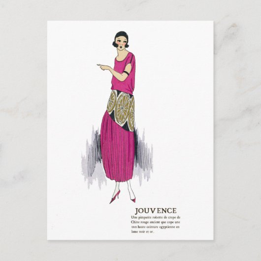 Hot Pink 1920er Flapper Dress Art Deco Postkarte (Vorderseite)