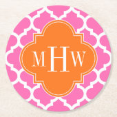 Hot Pink#2 Marokkanisch #5 Pumpkin 3 Initialmonogr Runder Pappuntersetzer (Vorderseite)