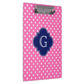 Hot Pink #2 Polka Dot Navy Quarz Monogramm Klemmbrett (Rechts)