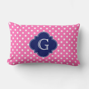 Hot Pink #2 Polka Dot Navy Quarz Monogramm Lendenkissen