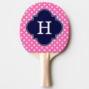 Hot Pink #2 Polka Dot Navy Quarz Monogramm Tischtennis Schläger