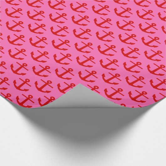 Hot Pink #2, Red Anchors Pattern Geschenkpapier (Ecke)