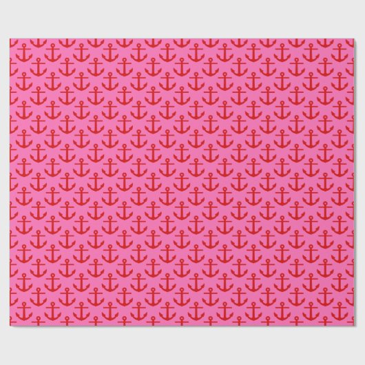 Hot Pink #2, Red Anchors Pattern Geschenkpapier (Flach)