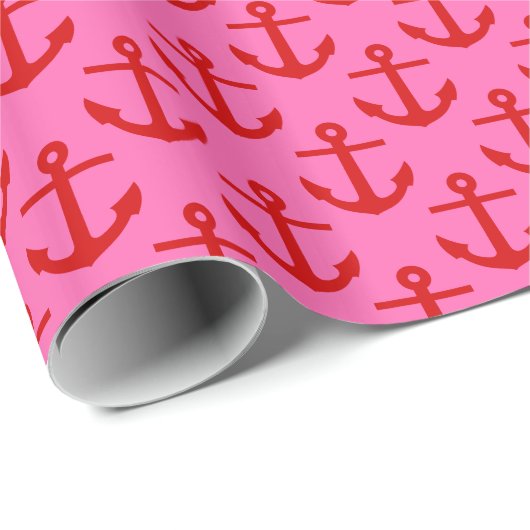 Hot Pink #2, Red Anchors Pattern Geschenkpapier (Rolleneckpunkt)